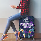 Melbourne Storm Luggage Cover Tropical Hibiscus Floral Pattern With Purple And Blue Accents