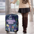 Melbourne Storm Luggage Cover Tropical Hibiscus Floral Pattern With Purple And Blue Accents