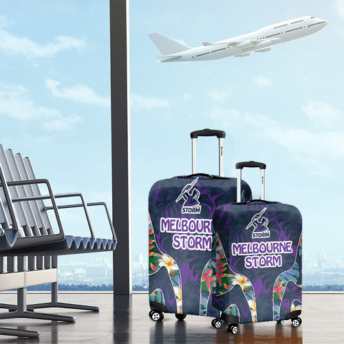 Melbourne Storm Luggage Cover Tropical Hibiscus Floral Pattern With Purple And Blue Accents