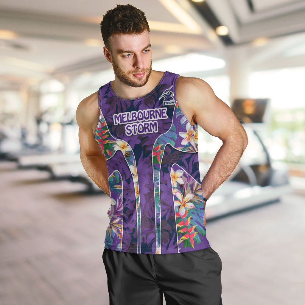 Melbourne Storm Men Tank Top Tropical Hibiscus Floral Pattern With Purple And Blue Accents