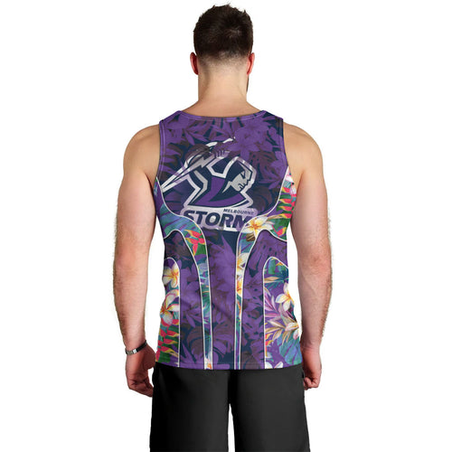 Melbourne Storm Men Tank Top Tropical Hibiscus Floral Pattern With Purple And Blue Accents