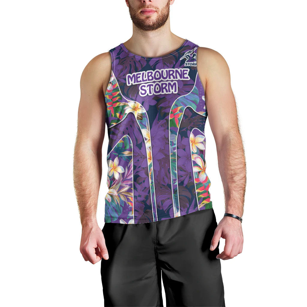 Melbourne Storm Men Tank Top Tropical Hibiscus Floral Pattern With Purple And Blue Accents