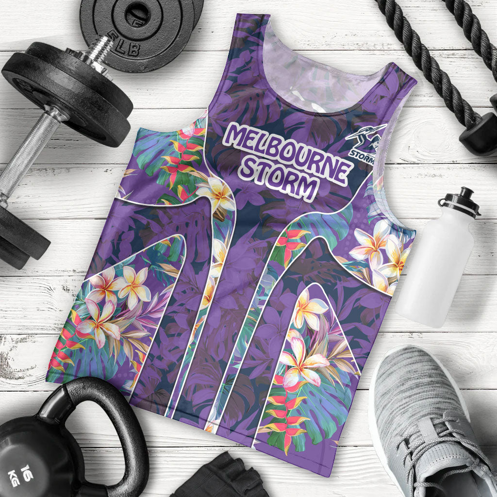 Melbourne Storm Men Tank Top Tropical Hibiscus Floral Pattern With Purple And Blue Accents