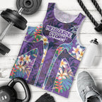 Melbourne Storm Men Tank Top Tropical Hibiscus Floral Pattern With Purple And Blue Accents