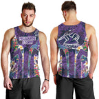 Melbourne Storm Men Tank Top Tropical Hibiscus Floral Pattern With Purple And Blue Accents