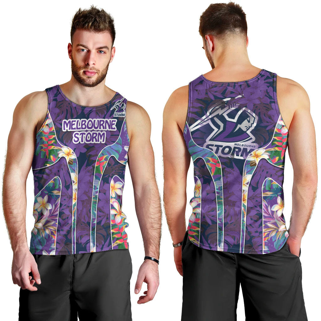 Melbourne Storm Men Tank Top Tropical Hibiscus Floral Pattern With Purple And Blue Accents