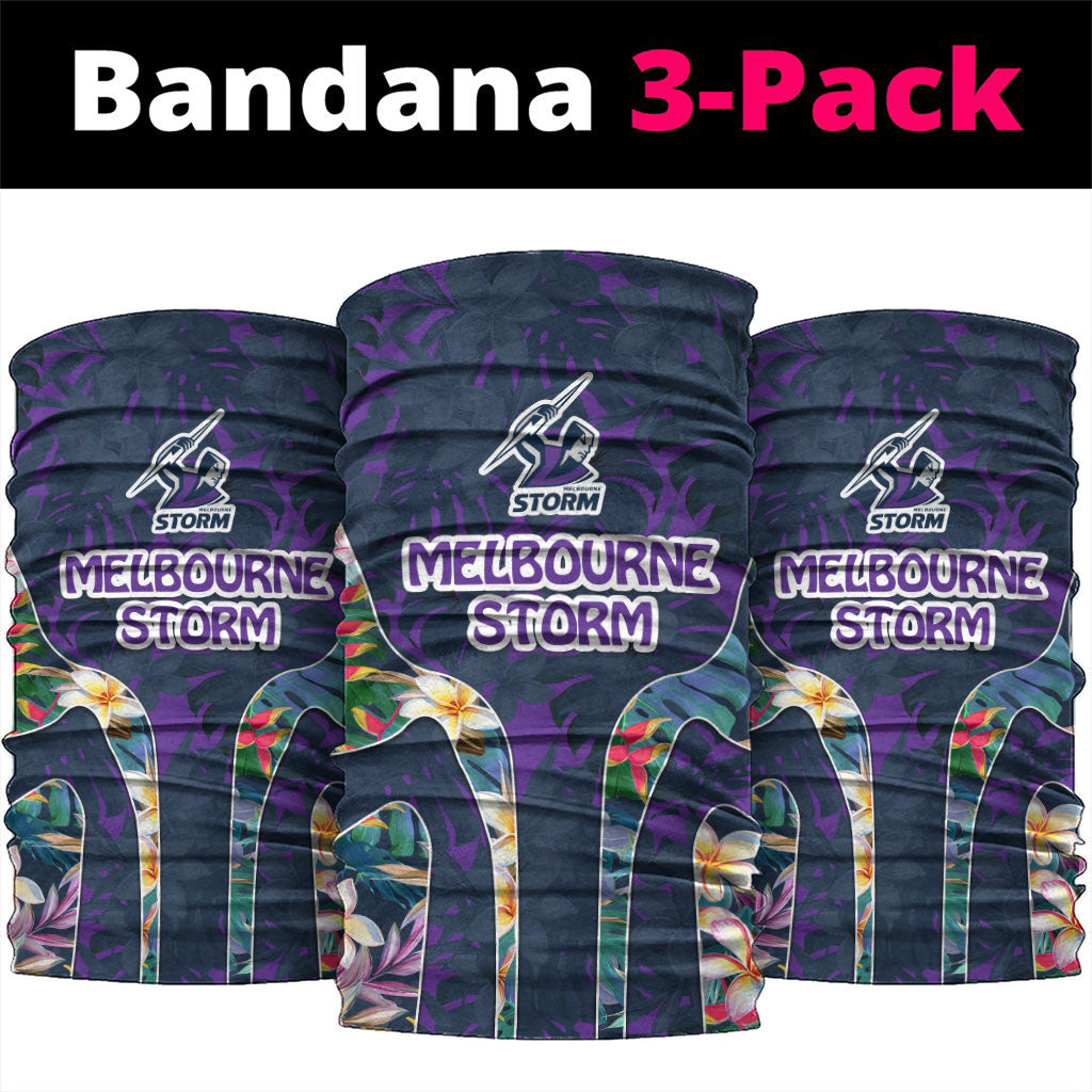 Melbourne Storm Neck Gaiter Tropical Hibiscus Floral Pattern With Purple And Blue Accents