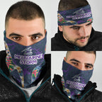 Melbourne Storm Neck Gaiter Tropical Hibiscus Floral Pattern With Purple And Blue Accents