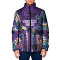 Melbourne Storm Padded Jacket Tropical Hibiscus Floral Pattern With Purple And Blue Accents