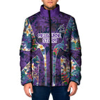 Melbourne Storm Padded Jacket Tropical Hibiscus Floral Pattern With Purple And Blue Accents