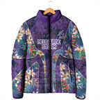 Melbourne Storm Padded Jacket Tropical Hibiscus Floral Pattern With Purple And Blue Accents