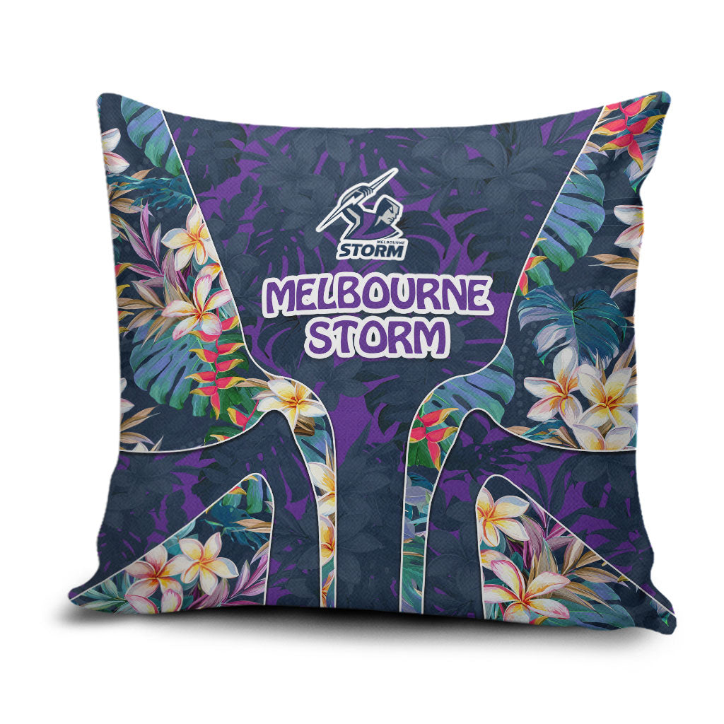 Melbourne Storm Pillow Cover Tropical Hibiscus Floral Pattern With Purple And Blue Accents