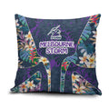 Melbourne Storm Pillow Cover Tropical Hibiscus Floral Pattern With Purple And Blue Accents