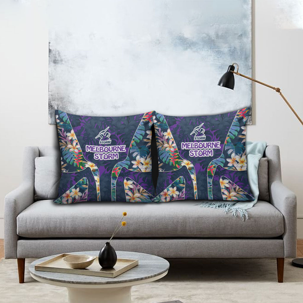 Melbourne Storm Pillow Cover Tropical Hibiscus Floral Pattern With Purple And Blue Accents