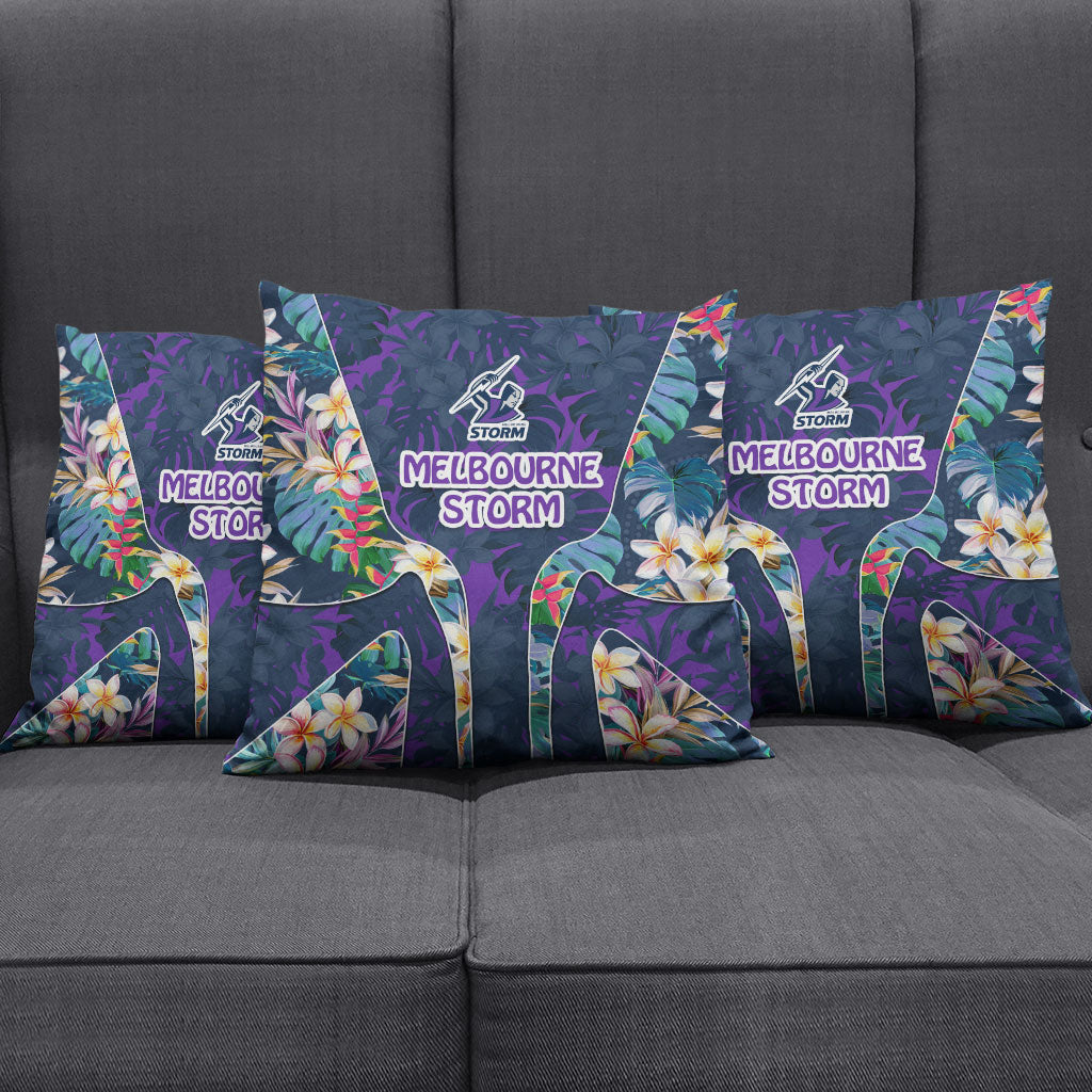 Melbourne Storm Pillow Cover Tropical Hibiscus Floral Pattern With Purple And Blue Accents