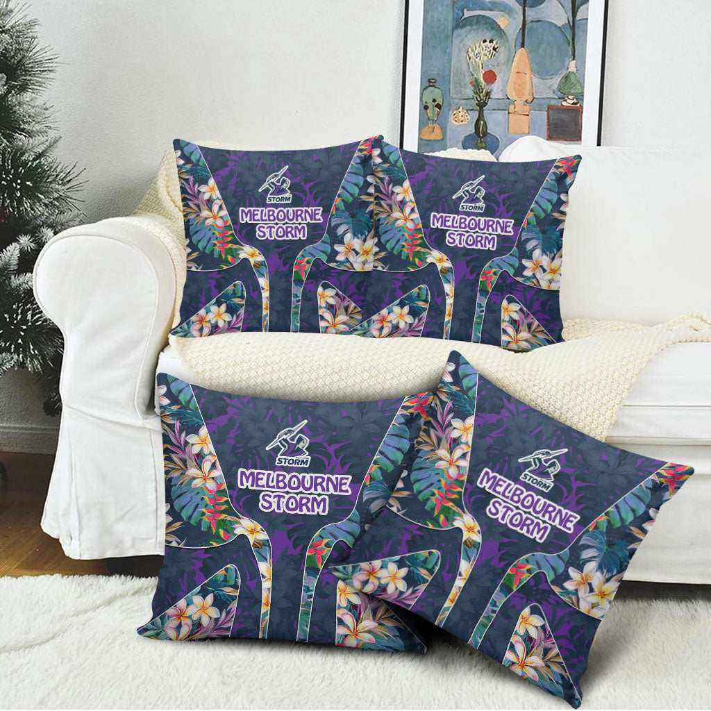 Melbourne Storm Pillow Cover Tropical Hibiscus Floral Pattern With Purple And Blue Accents