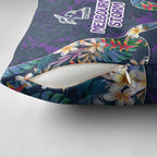 Melbourne Storm Pillow Cover Tropical Hibiscus Floral Pattern With Purple And Blue Accents