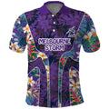 Melbourne Storm Polo Shirt Tropical Hibiscus Floral Pattern With Purple And Blue Accents