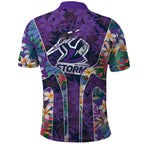 Melbourne Storm Polo Shirt Tropical Hibiscus Floral Pattern With Purple And Blue Accents