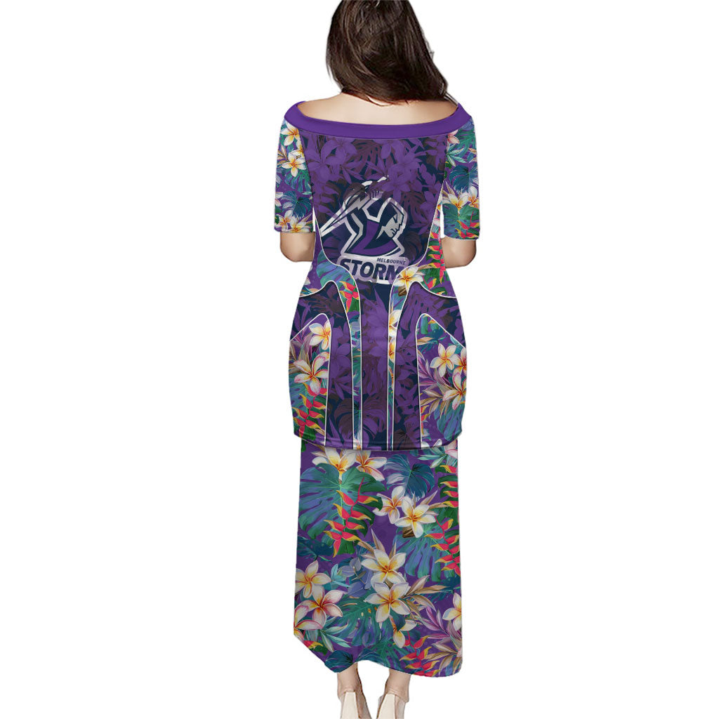 Melbourne Storm Puletasi Tropical Hibiscus Floral Pattern With Purple And Blue Accents
