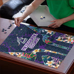 Melbourne Storm Puzzle Tropical Hibiscus Floral Pattern With Purple And Blue Accents