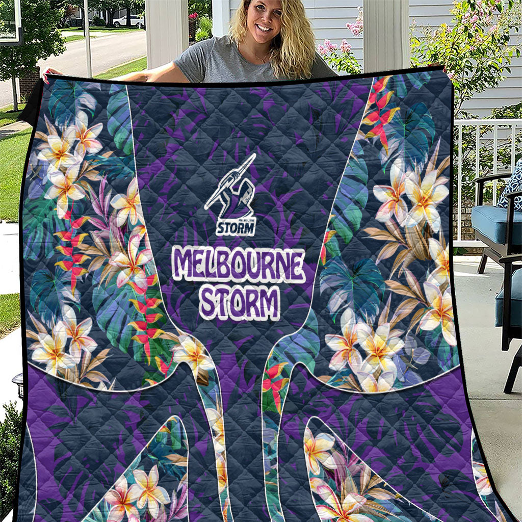 Melbourne Storm Quilt Tropical Hibiscus Floral Pattern With Purple And Blue Accents