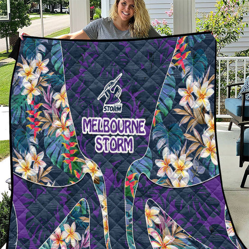 Melbourne Storm Quilt Tropical Hibiscus Floral Pattern With Purple And Blue Accents