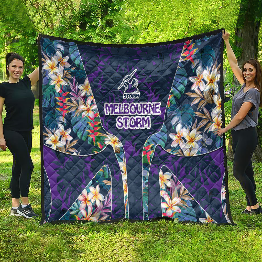 Melbourne Storm Quilt Tropical Hibiscus Floral Pattern With Purple And Blue Accents