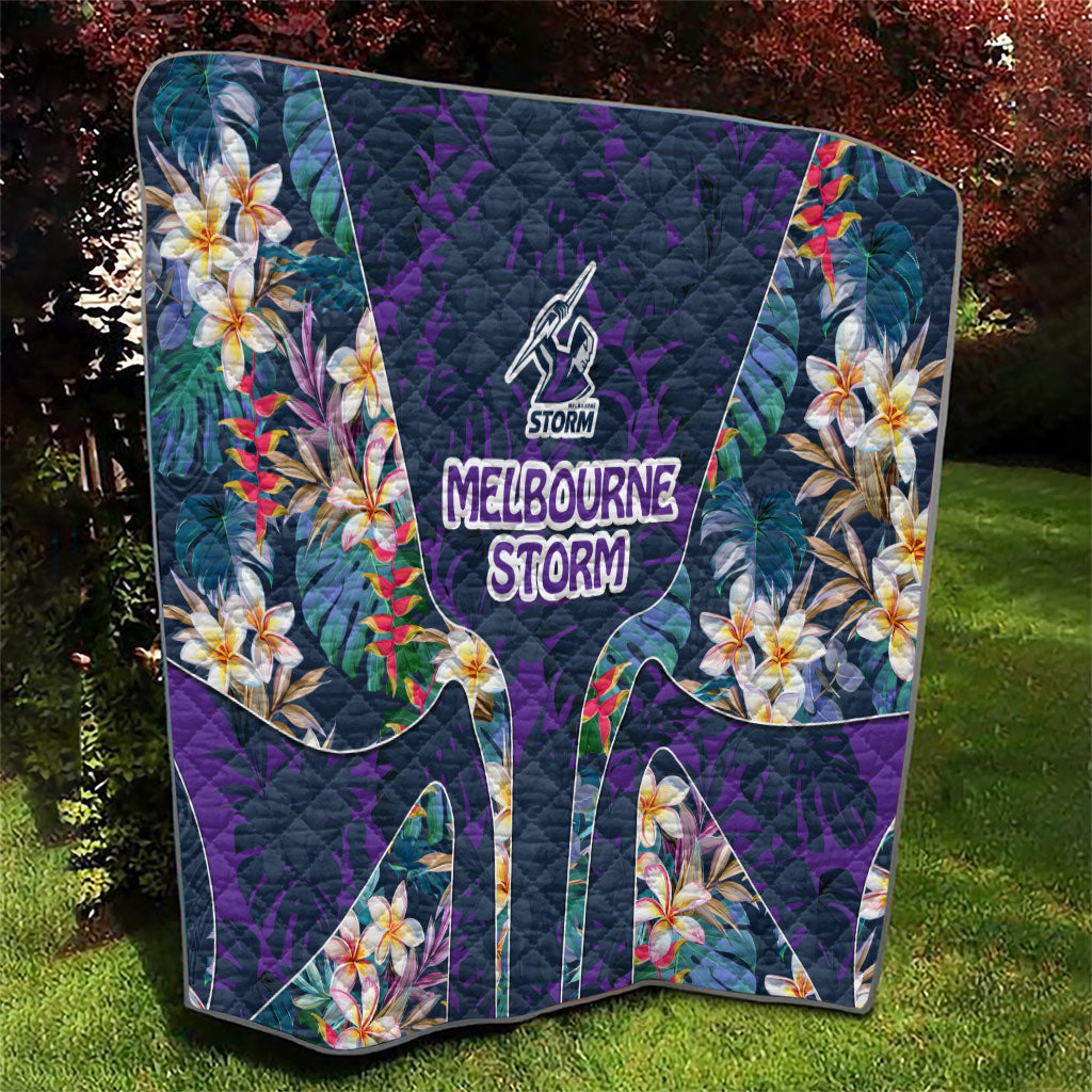 Melbourne Storm Quilt Tropical Hibiscus Floral Pattern With Purple And Blue Accents