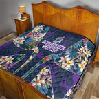 Melbourne Storm Quilt Tropical Hibiscus Floral Pattern With Purple And Blue Accents