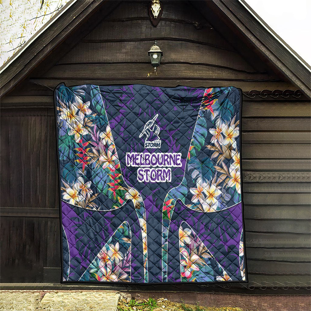 Melbourne Storm Quilt Tropical Hibiscus Floral Pattern With Purple And Blue Accents