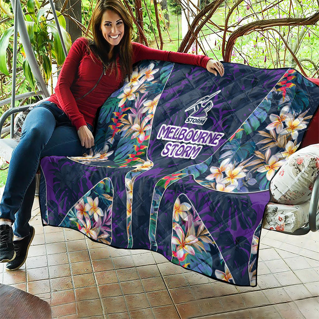 Melbourne Storm Quilt Tropical Hibiscus Floral Pattern With Purple And Blue Accents