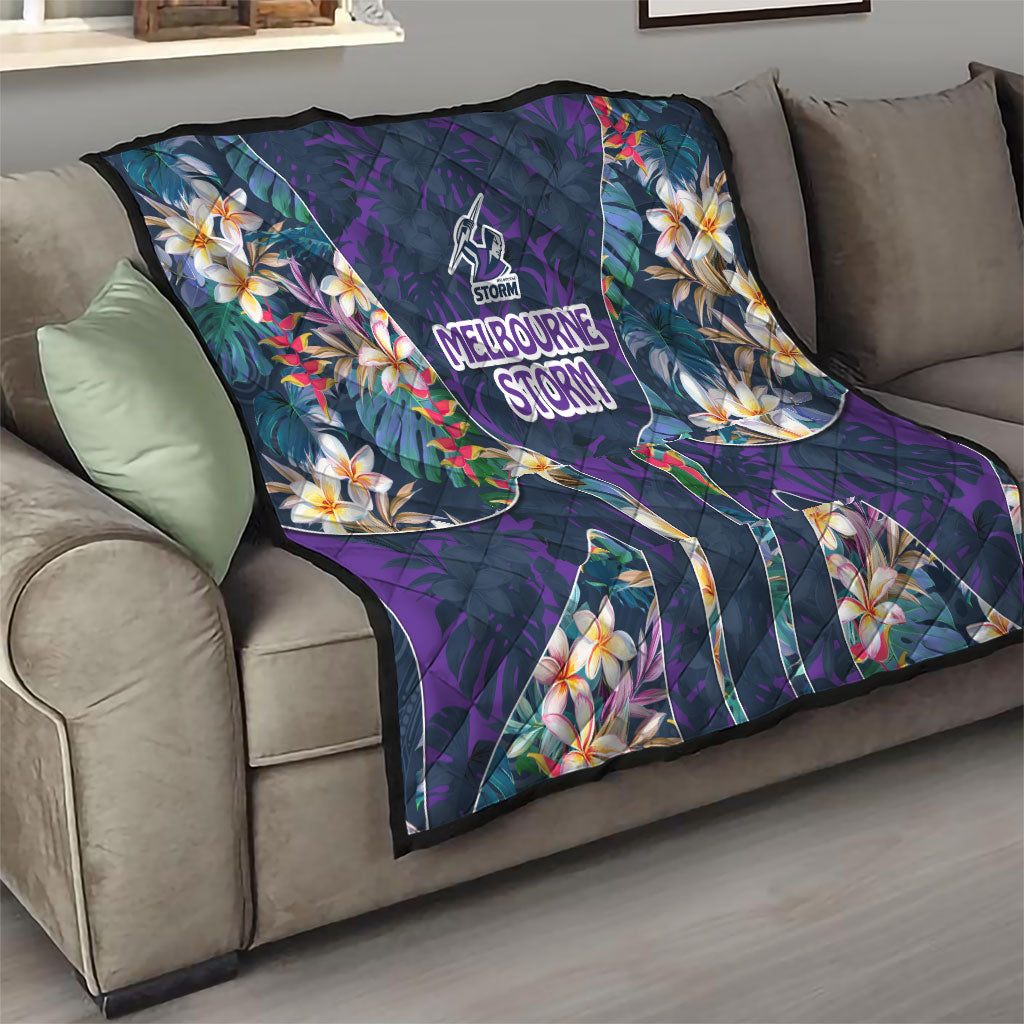 Melbourne Storm Quilt Tropical Hibiscus Floral Pattern With Purple And Blue Accents