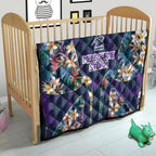 Melbourne Storm Quilt Tropical Hibiscus Floral Pattern With Purple And Blue Accents