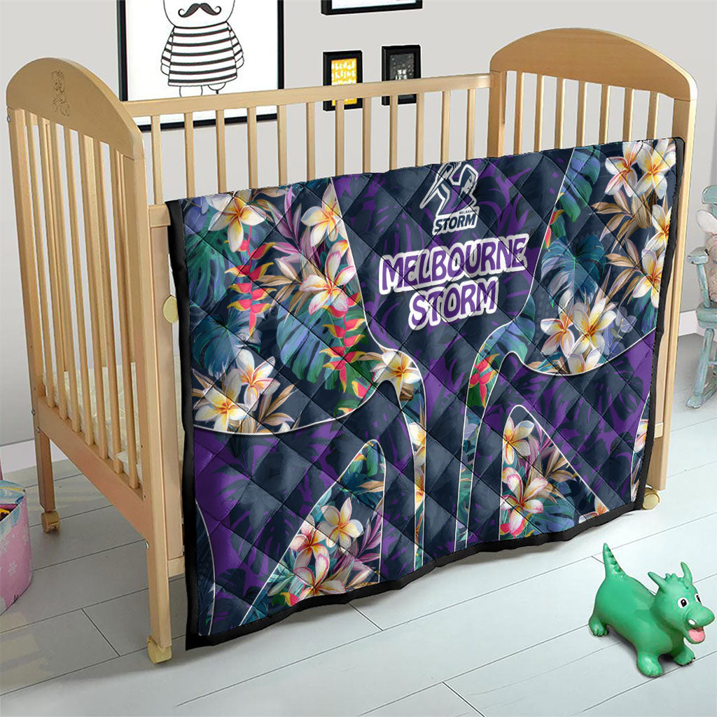 Melbourne Storm Quilt Tropical Hibiscus Floral Pattern With Purple And Blue Accents