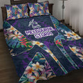 Melbourne Storm Quilt Bed Set Tropical Hibiscus Floral Pattern With Purple And Blue Accents