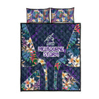 Melbourne Storm Quilt Bed Set Tropical Hibiscus Floral Pattern With Purple And Blue Accents