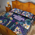 Melbourne Storm Quilt Bed Set Tropical Hibiscus Floral Pattern With Purple And Blue Accents