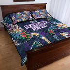 Melbourne Storm Quilt Bed Set Tropical Hibiscus Floral Pattern With Purple And Blue Accents