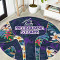 Melbourne Storm Round Carpet Tropical Hibiscus Floral Pattern With Purple And Blue Accents