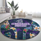 Melbourne Storm Round Carpet Tropical Hibiscus Floral Pattern With Purple And Blue Accents