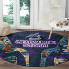 Melbourne Storm Round Carpet Tropical Hibiscus Floral Pattern With Purple And Blue Accents