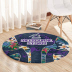 Melbourne Storm Round Carpet Tropical Hibiscus Floral Pattern With Purple And Blue Accents
