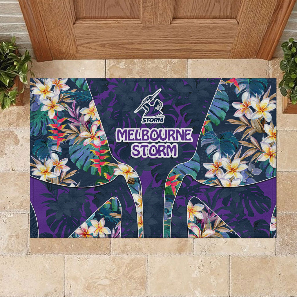 Melbourne Storm Rubber Doormat Tropical Hibiscus Floral Pattern With Purple And Blue Accents