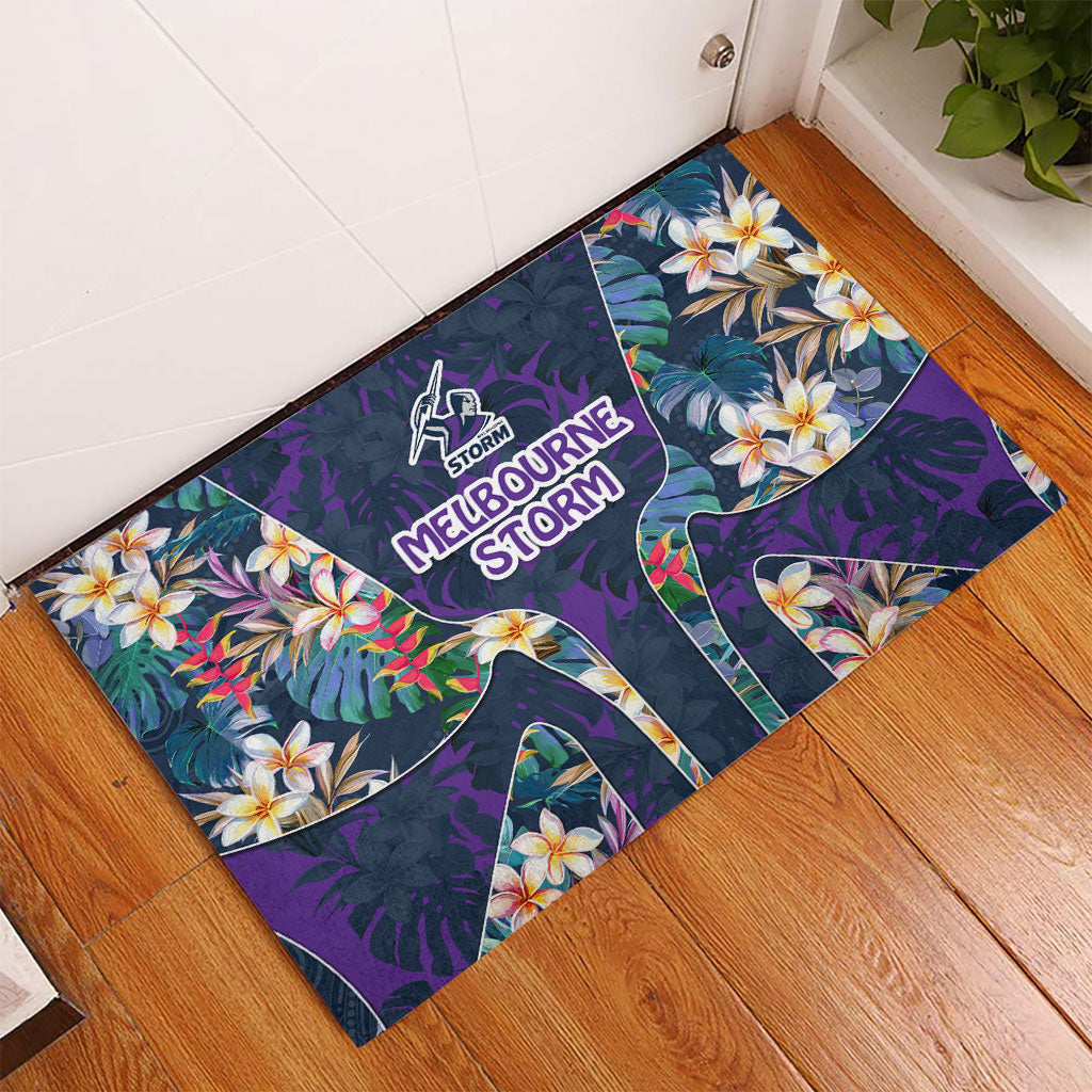 Melbourne Storm Rubber Doormat Tropical Hibiscus Floral Pattern With Purple And Blue Accents