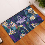 Melbourne Storm Rubber Doormat Tropical Hibiscus Floral Pattern With Purple And Blue Accents