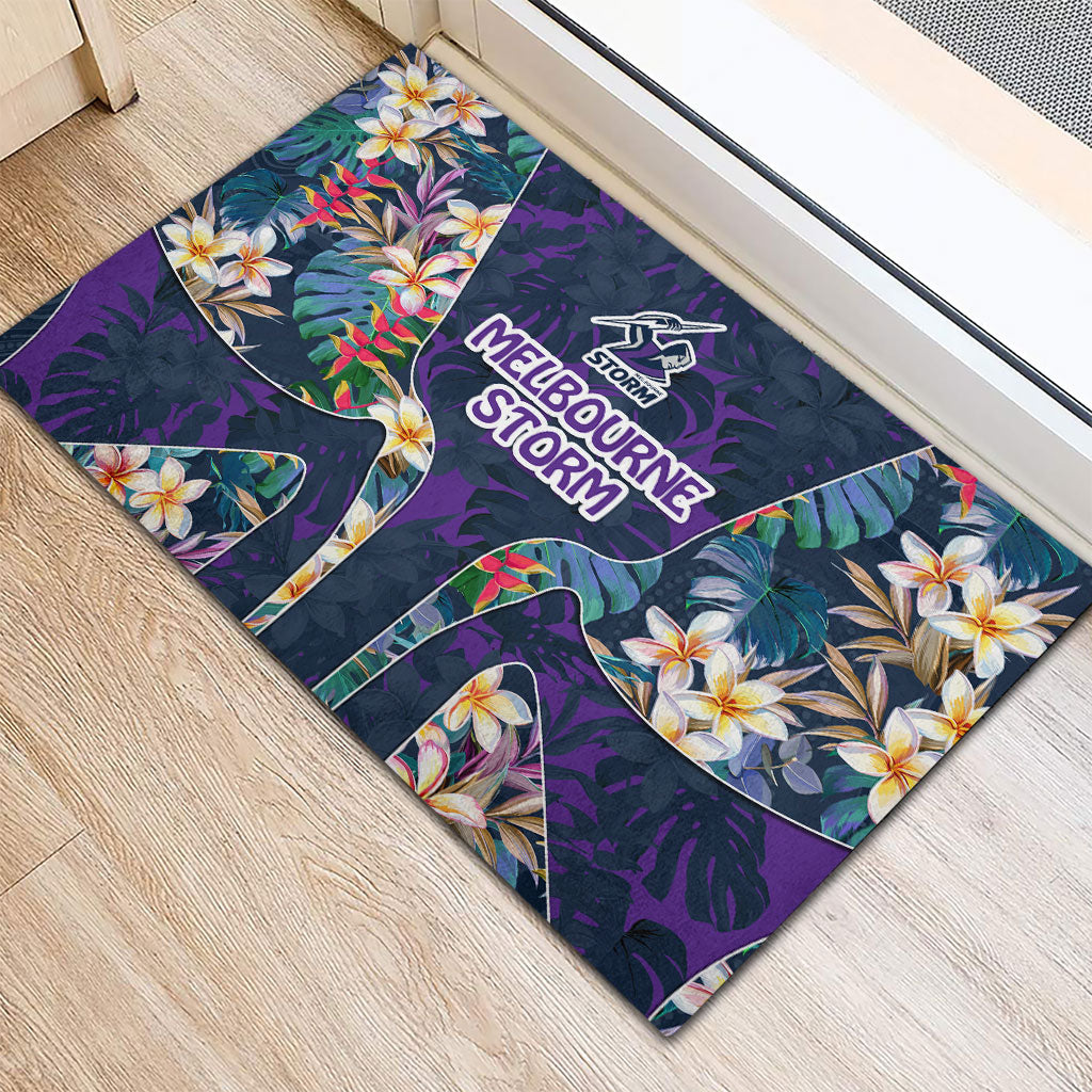 Melbourne Storm Rubber Doormat Tropical Hibiscus Floral Pattern With Purple And Blue Accents