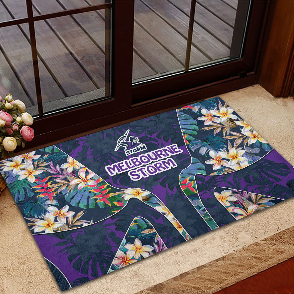 Melbourne Storm Rubber Doormat Tropical Hibiscus Floral Pattern With Purple And Blue Accents