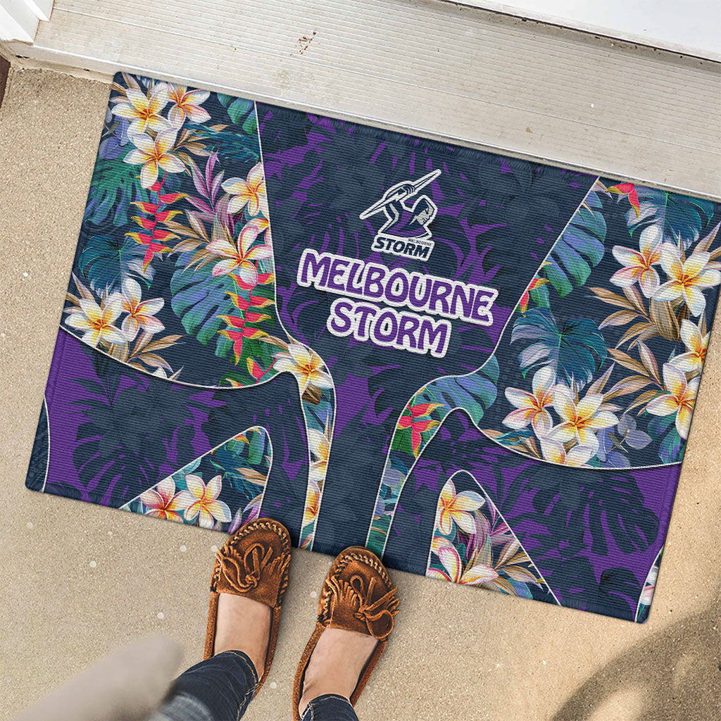 Melbourne Storm Rubber Doormat Tropical Hibiscus Floral Pattern With Purple And Blue Accents