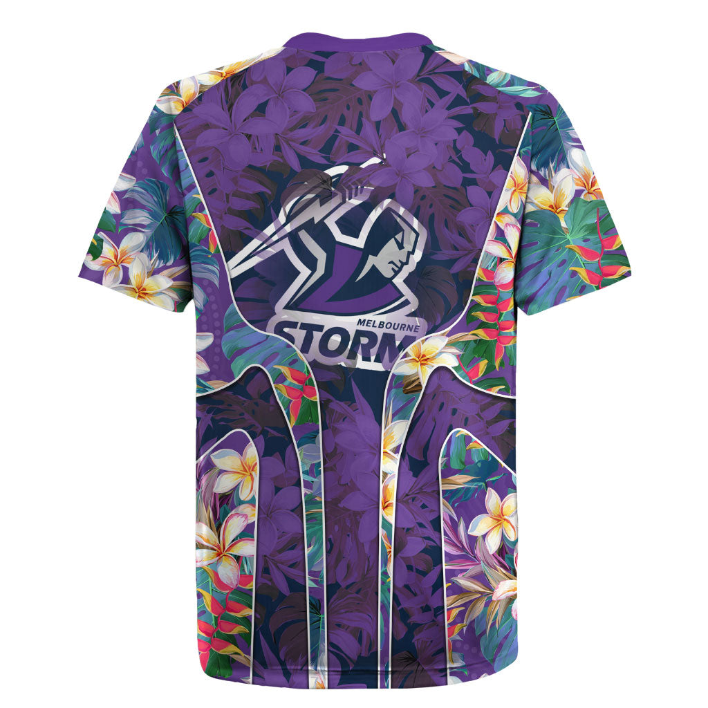 Melbourne Storm Rugby Jersey Tropical Hibiscus Floral Pattern With Purple And Blue Accents